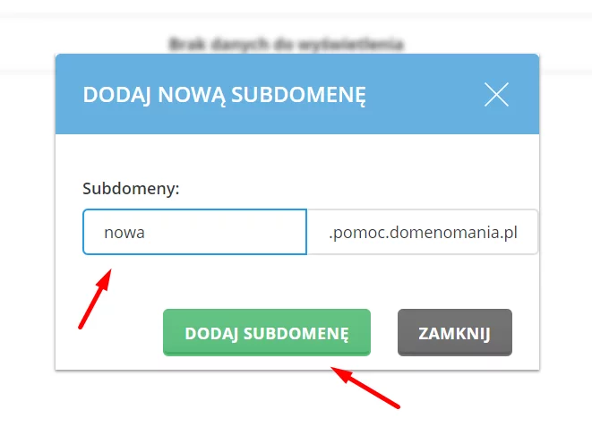 Podaj nazwę subdomeny, którą chcesz utworzyć, a następnie kliknij: Dodaj subdomenę. Jak dodać subdomenę w DirectAdmin?