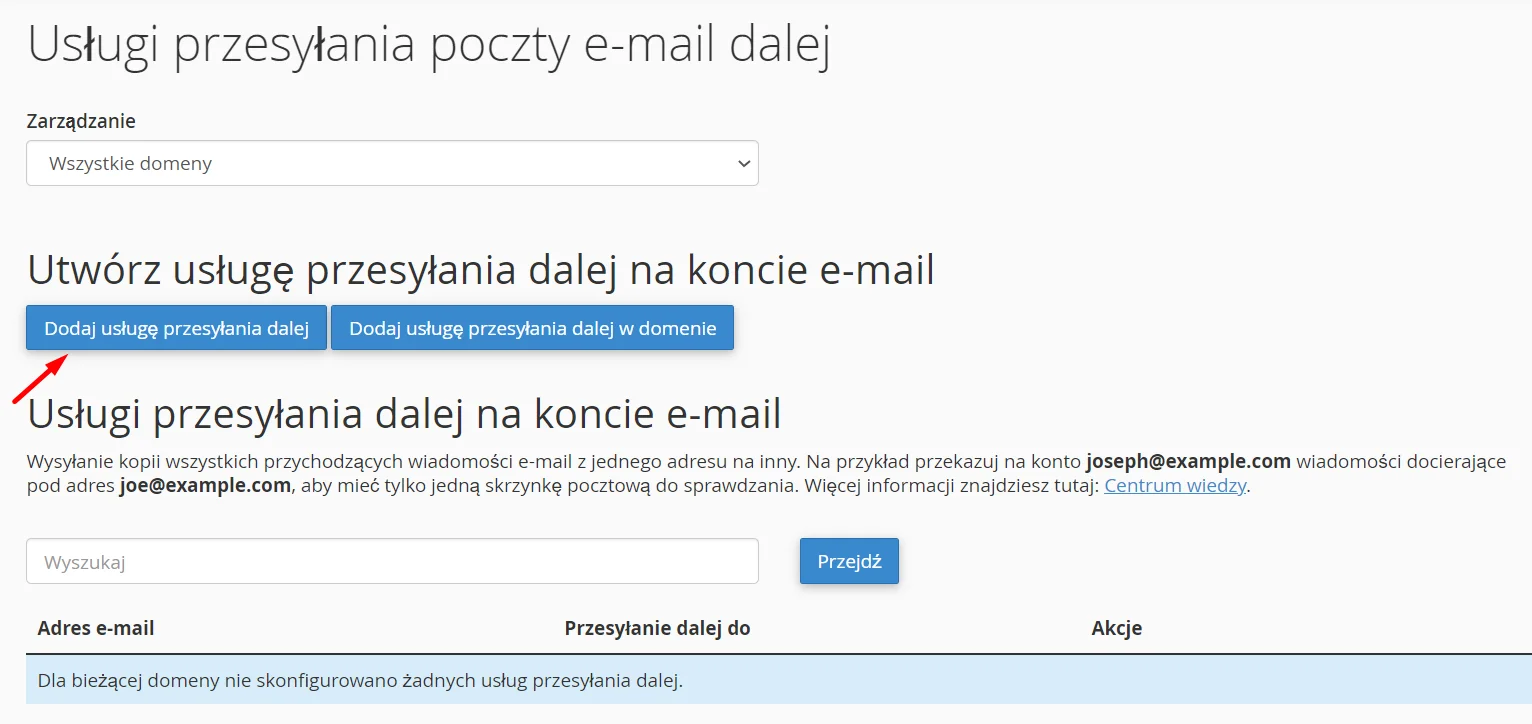 W oknie kliknij przycisk Dodaj usługę przesyłania dalej