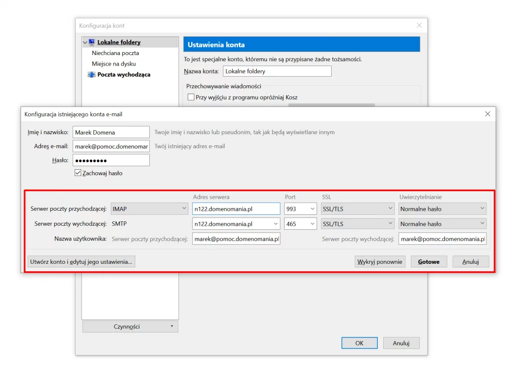 Po wprowadzeniu danych, kliknij przycisk Gotowe w Mozilla Thunderbird