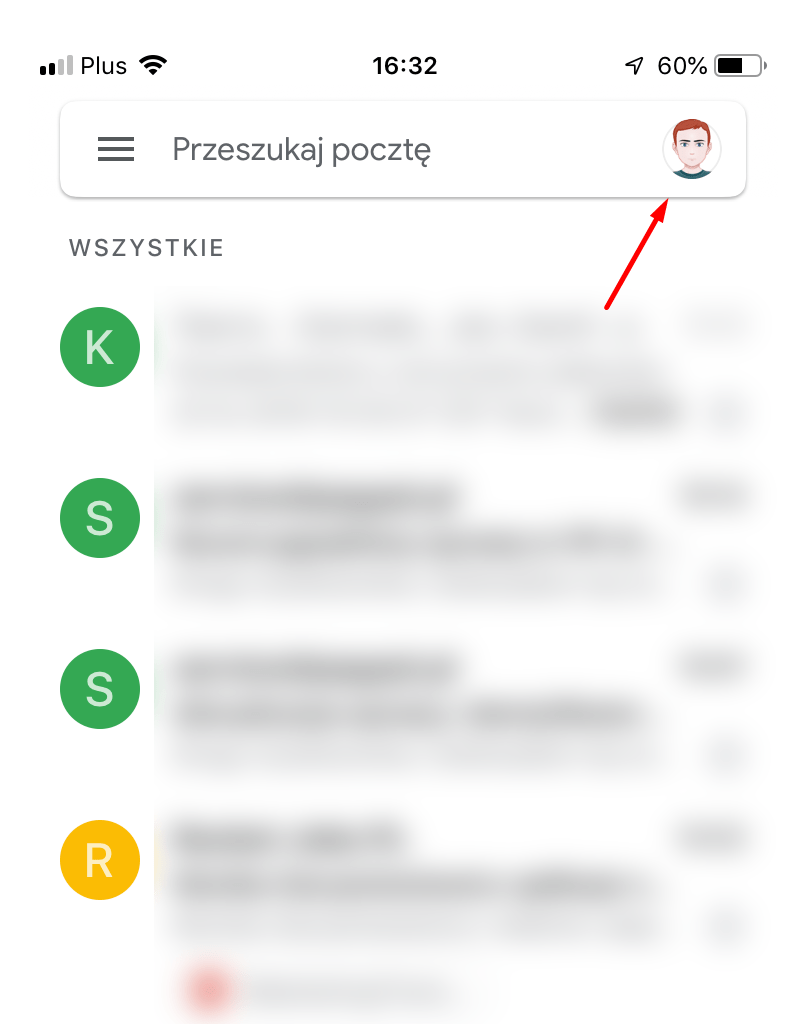 Kliknij ikonę profilu w aplikacji Gmail na iPhone