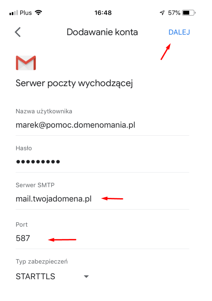 Konfiguracja serwera poczty wychodzącej w GMAIL na iPhone bez certyfikatu SSL