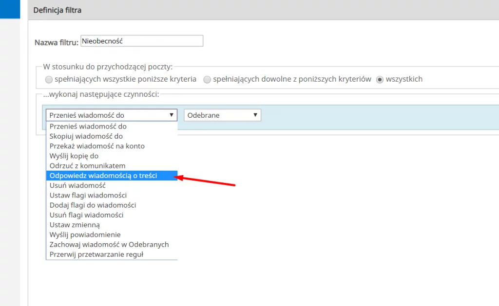 Jak ustawić automatyczne odpowiedzi w aplikacji Webmail?