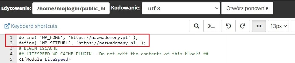 Jak zmienić domenę WordPress w pliku .htaccess?