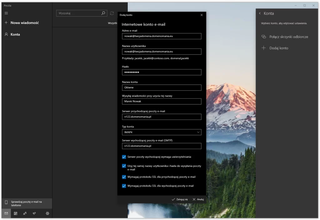 Konfiguracja skrzynki e-mail z certyfikatem SSL serwera od Domenomania.pl