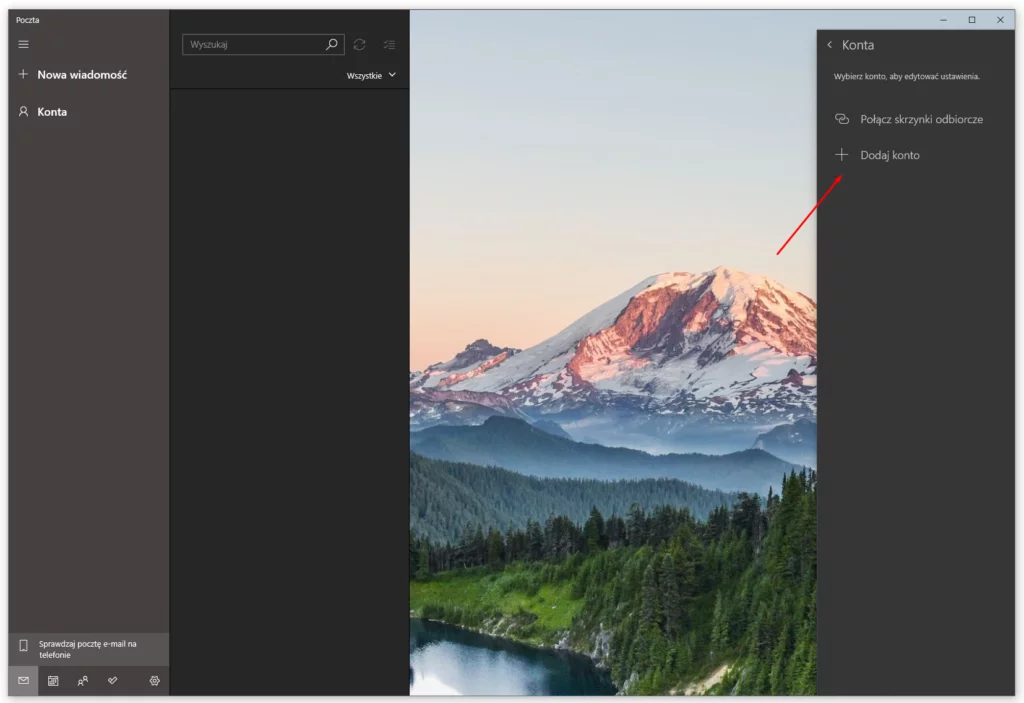 Aby skonfigurować nowe konto w Windows 10, kliknij opcję: Dodaj konto.