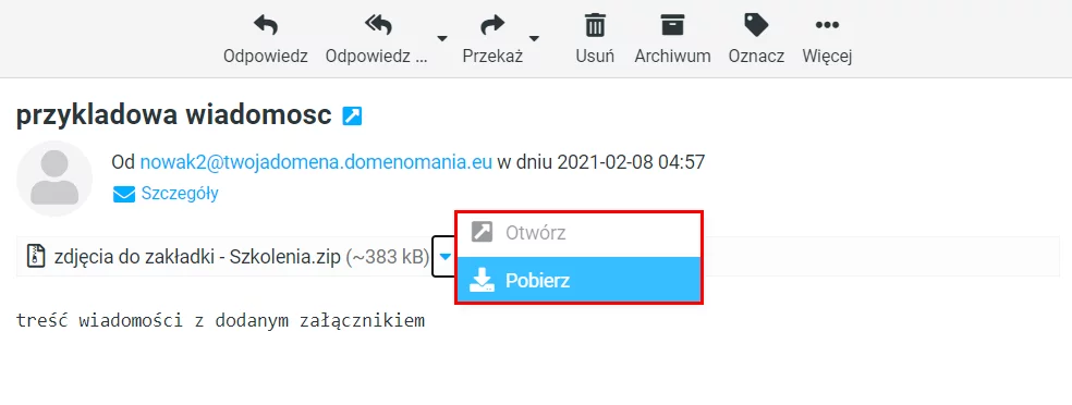 Pobieranie i dodawanie załącznika e-mail na Webmailu