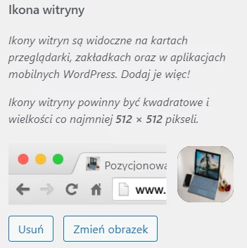 Wstaw nową ikonę wybierając jeden z obrazów WordPress - rozmiar zostanie dopasowany automatycznie