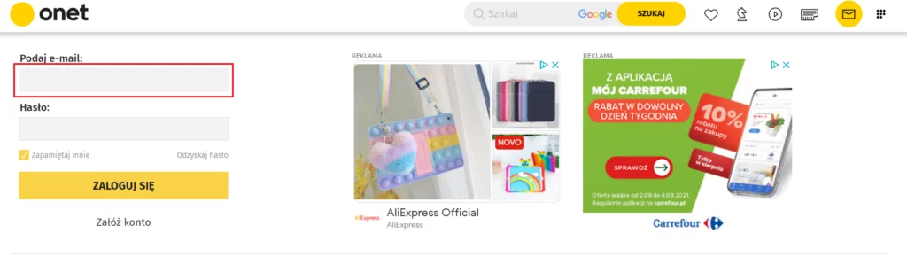 Gdzie podać swój login logując się do Onet Poczta?