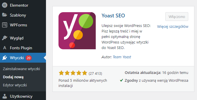 Zainstaluj i aktywuj wtyczkę Yoast SEO, aby rozpocząć optymalizowanie witryny WordPress i generować mapę XML