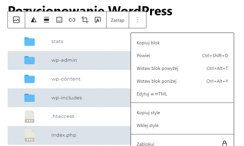 Edycja HTML bloków WordPress Edytuj w HTML blok obrazu, aby wprowadzić atrybuty alt i title