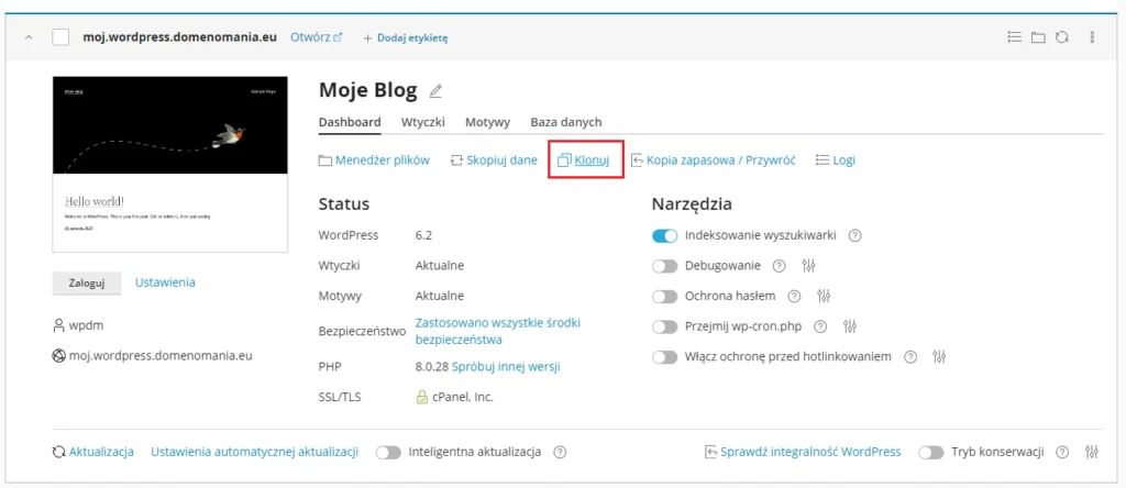 Klonowanie WordPress w WordPress Toolkit